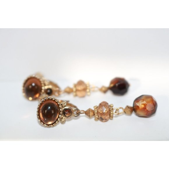 Vintage Champagne Brown & Gold Elegant and Ornate Screw-back Earrings - Picture 1 of 10